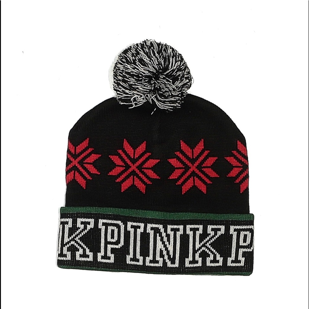 PINK Beanie Hat Knit Winter PomPom Limited Edition